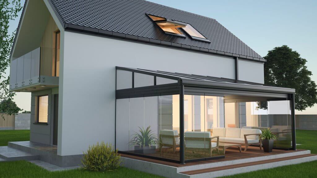 home terrace patio idea, render 3d